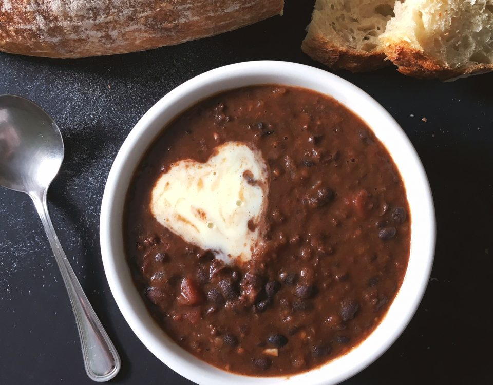 black bean soup with creme fraiche